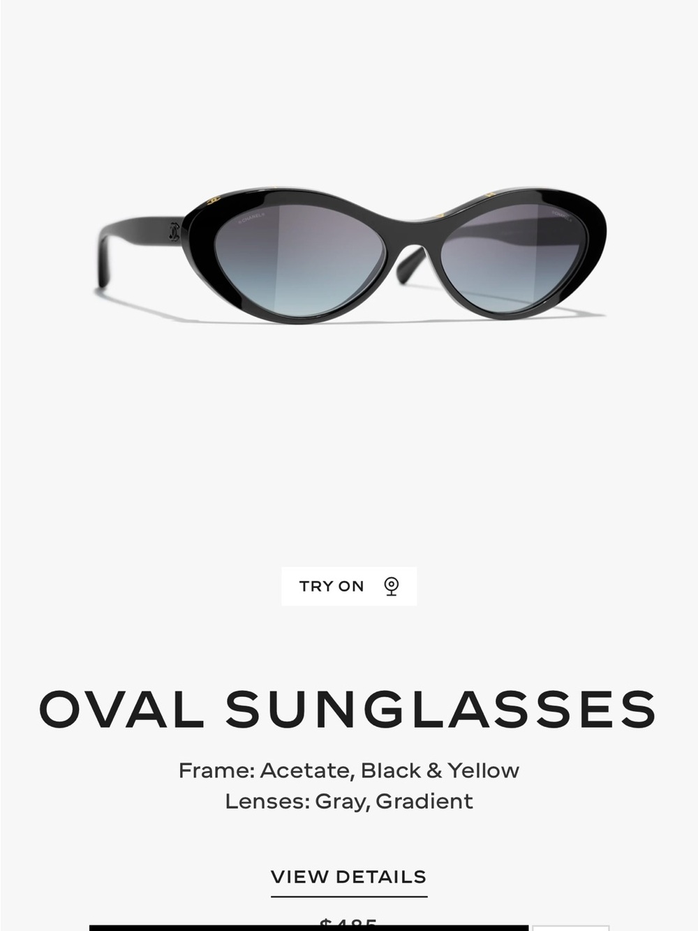 CHANEL Black & Yellow Oval Sunglasses with Gray Gradient Lenses with box